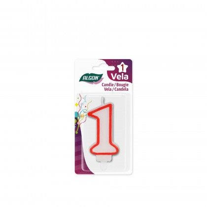 Vela Aniversrio Branco / Vermelho 7cm N.1
