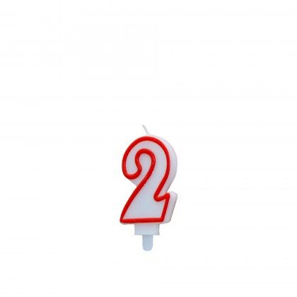 Vela Aniversrio Branco / Vermelho 7cm N.2