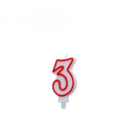 Vela Aniversrio Branco / Vermelho 7cm N.3