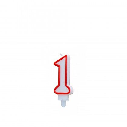 Vela Aniversrio Branco / Vermelho 7cm N.1