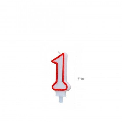 Vela Aniversrio Branco / Vermelho 7cm N.1