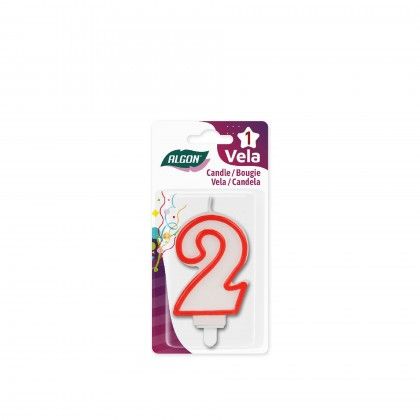 Vela Aniversrio Branco / Vermelho 7cm N.2