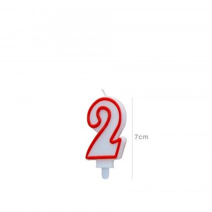 Vela Aniversrio Branco / Vermelho 7cm N.2