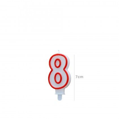 Vela Aniversrio Branco / Vermelho 7cm N.8