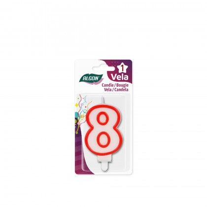 Vela Aniversrio Branco / Vermelho 7cm N.8