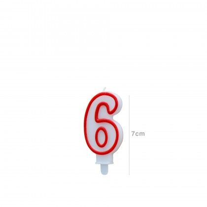 Vela Aniversrio Branco / Vermelho 7cm N.6