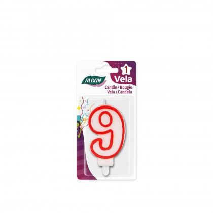Vela Aniversrio Branco / Vermelho 7cm N.9