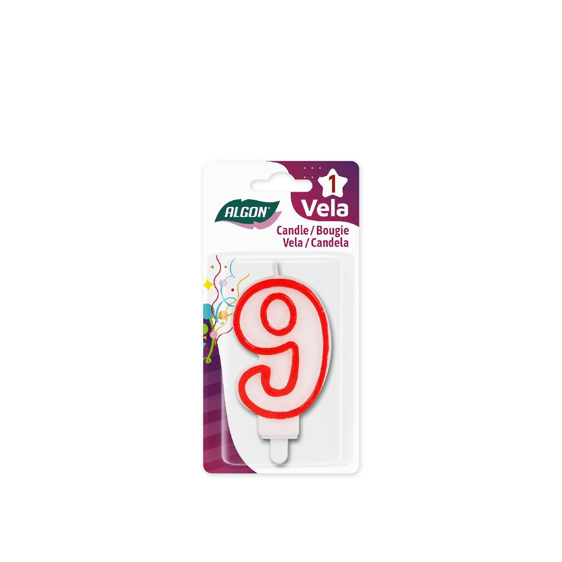 Vela Aniversário Branco / Vermelho 7cm N.9