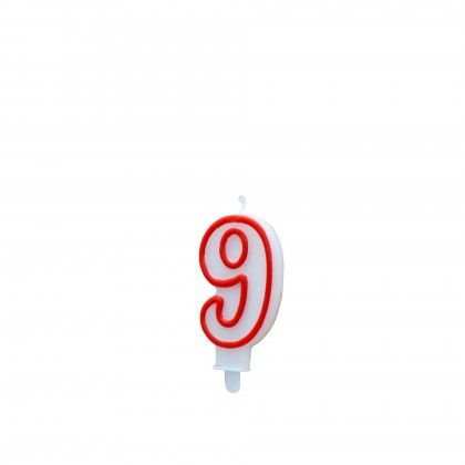 Vela Aniversrio Branco / Vermelho 7cm N.9