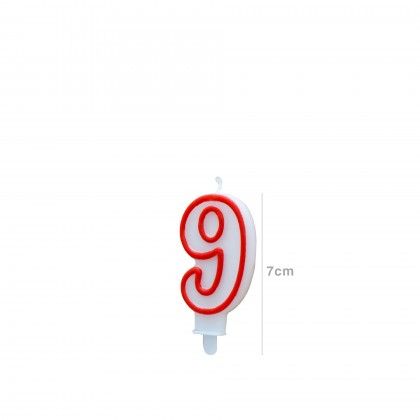 Vela Aniversrio Branco / Vermelho 7cm N.9