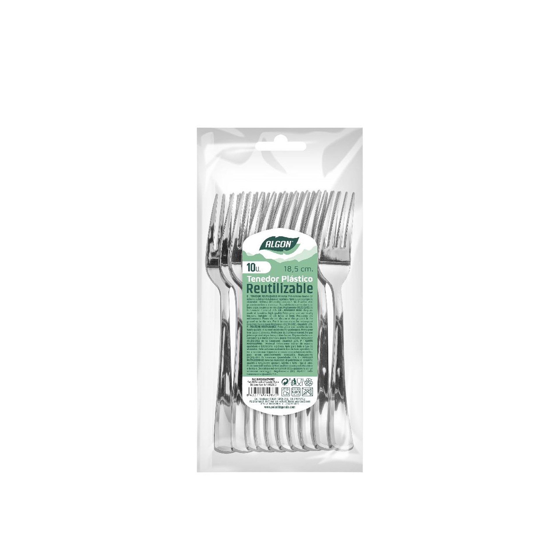 Garfo Plástico Reutilizável Prata 18.5CM Pack 10