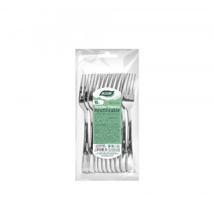 Garfo Plstico Reutilizvel Prata 18.5CM Pack 10