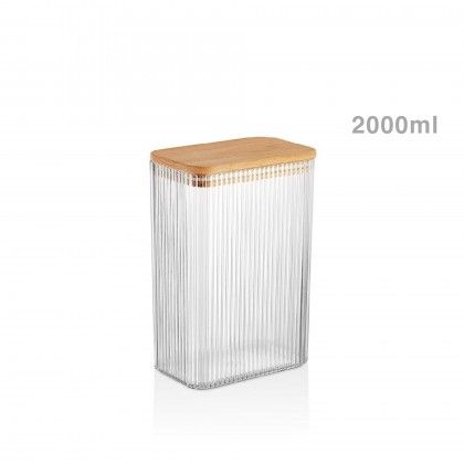 Frasco Linhas Tampa Madeira Retangular 2000ml