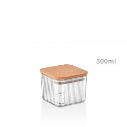 Frasco Linhas Tampa Madeira Quadrado 500ml