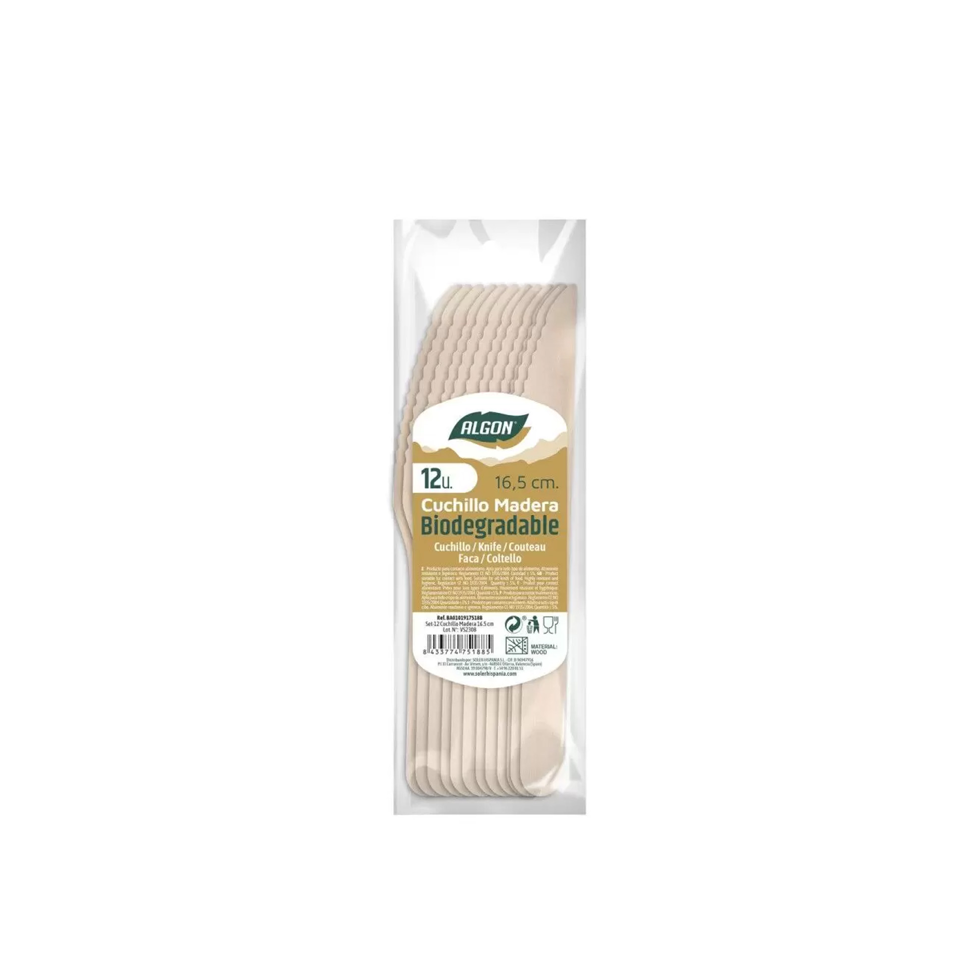 Faca Madeira Biodegradável 16cm Pack 12