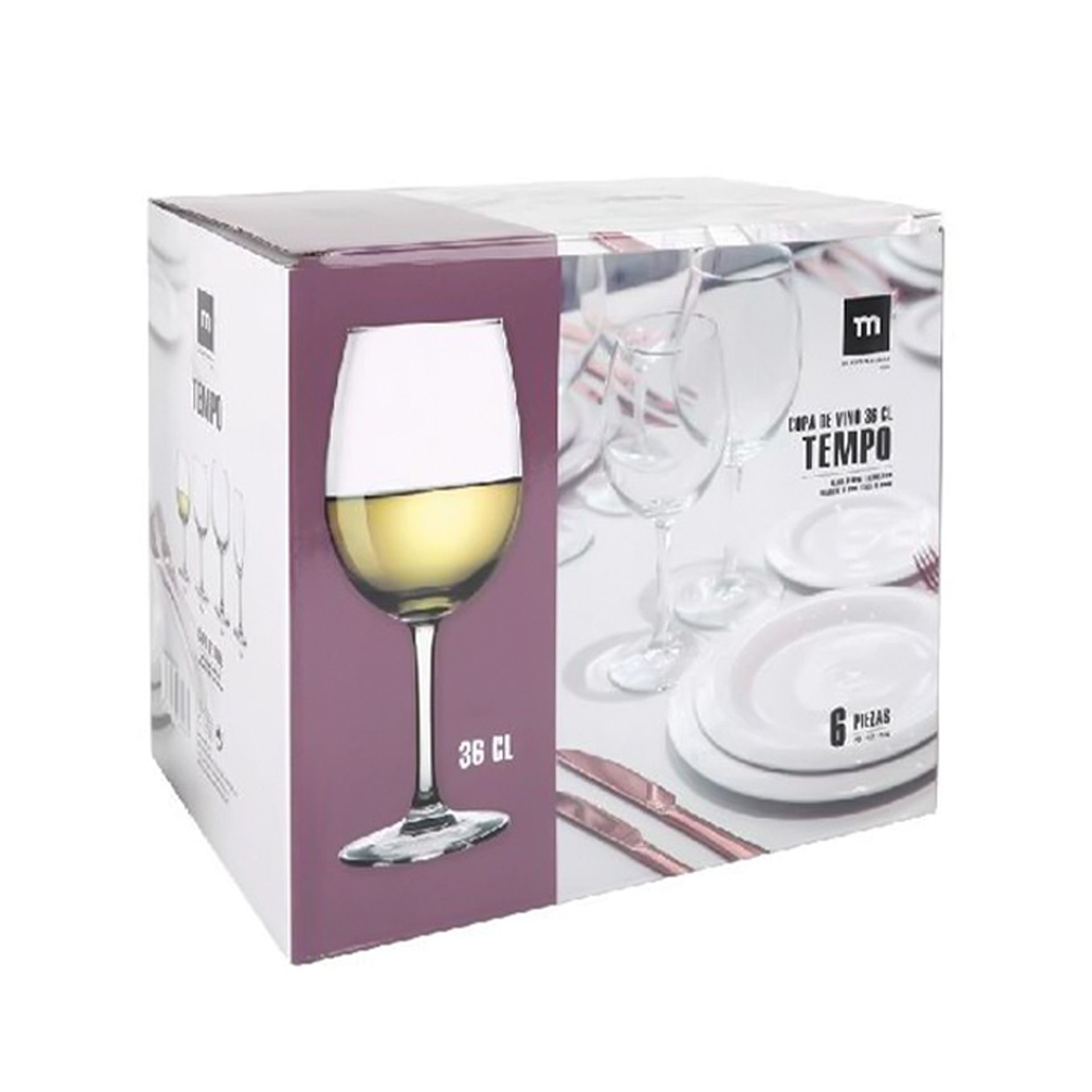 Copo com Pé Tempo Vinho 36cl 6.5X20.5cm Pack 6