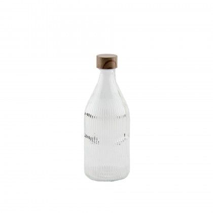 Garrafa Vidro Tampa Bambu Redonda 1000ml 9.8X25.1cm