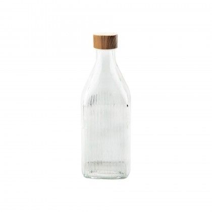 Garrafa Vidro Tampa Bambu Quadrada 1000ml 8.8X25.5cm
