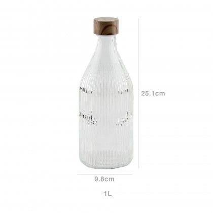 Garrafa Vidro Tampa Bambu Redonda 1000ml 9.8X25.1cm