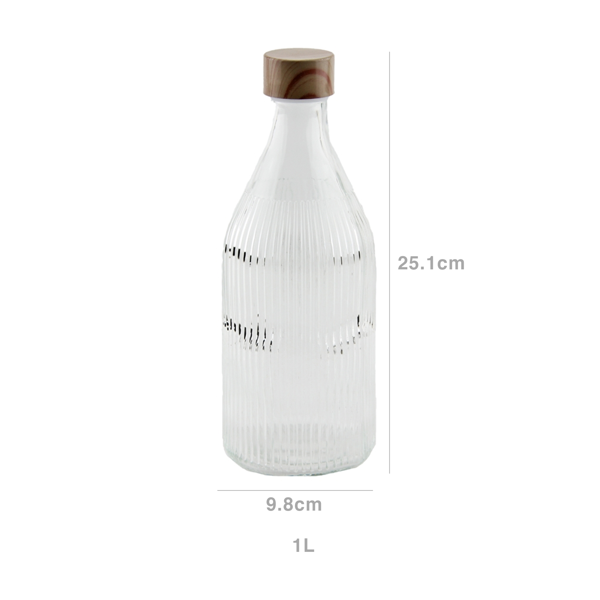 Garrafa Vidro Tampa Bambu Redonda 1000ml 9.8X25.1cm