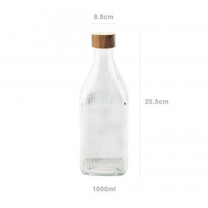 Garrafa Vidro Tampa Bambu Quadrada 1000ml 8.8X25.5cm