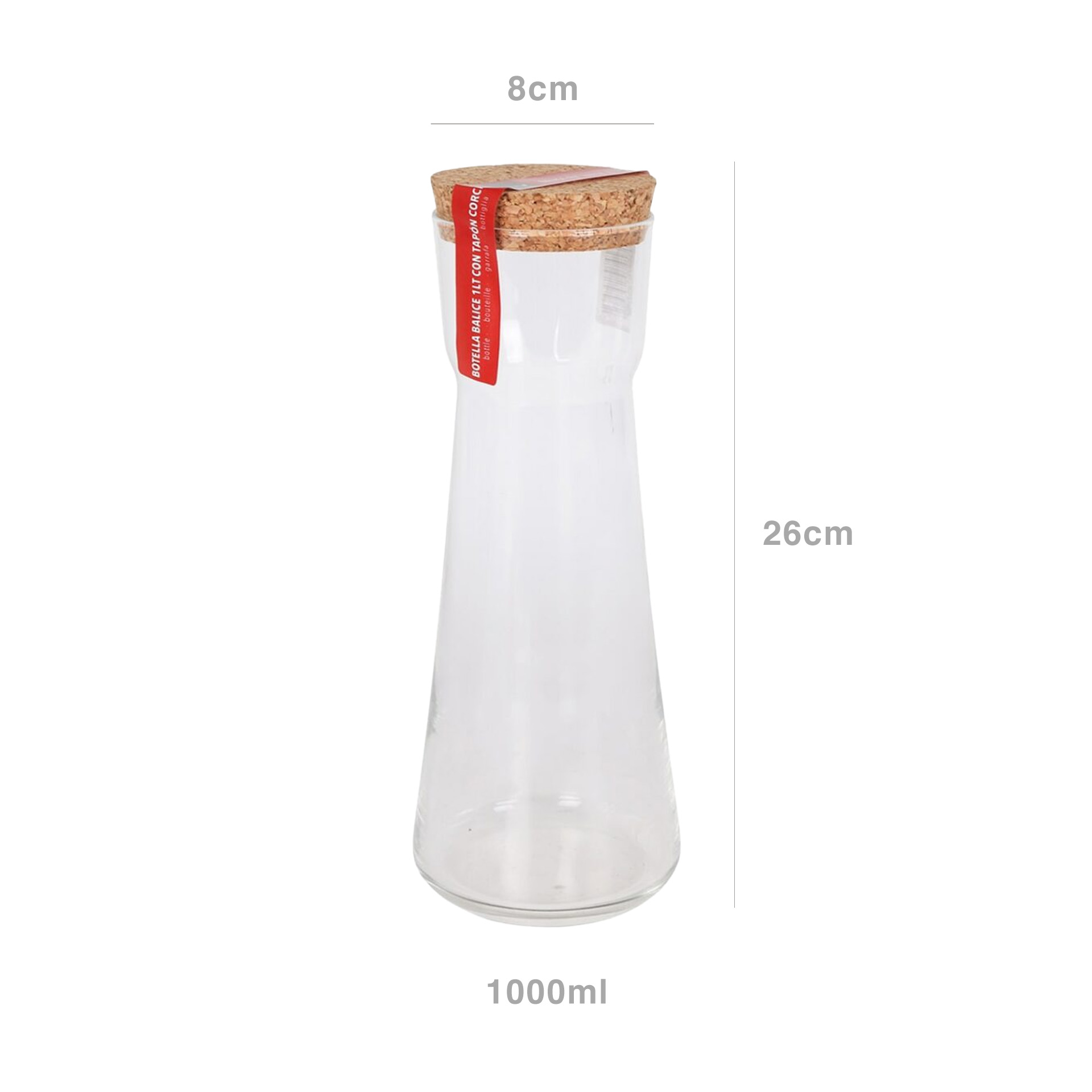 Garrafa Vidro Tampa Cortiça Redonda 1000ml 8X10X26cm
