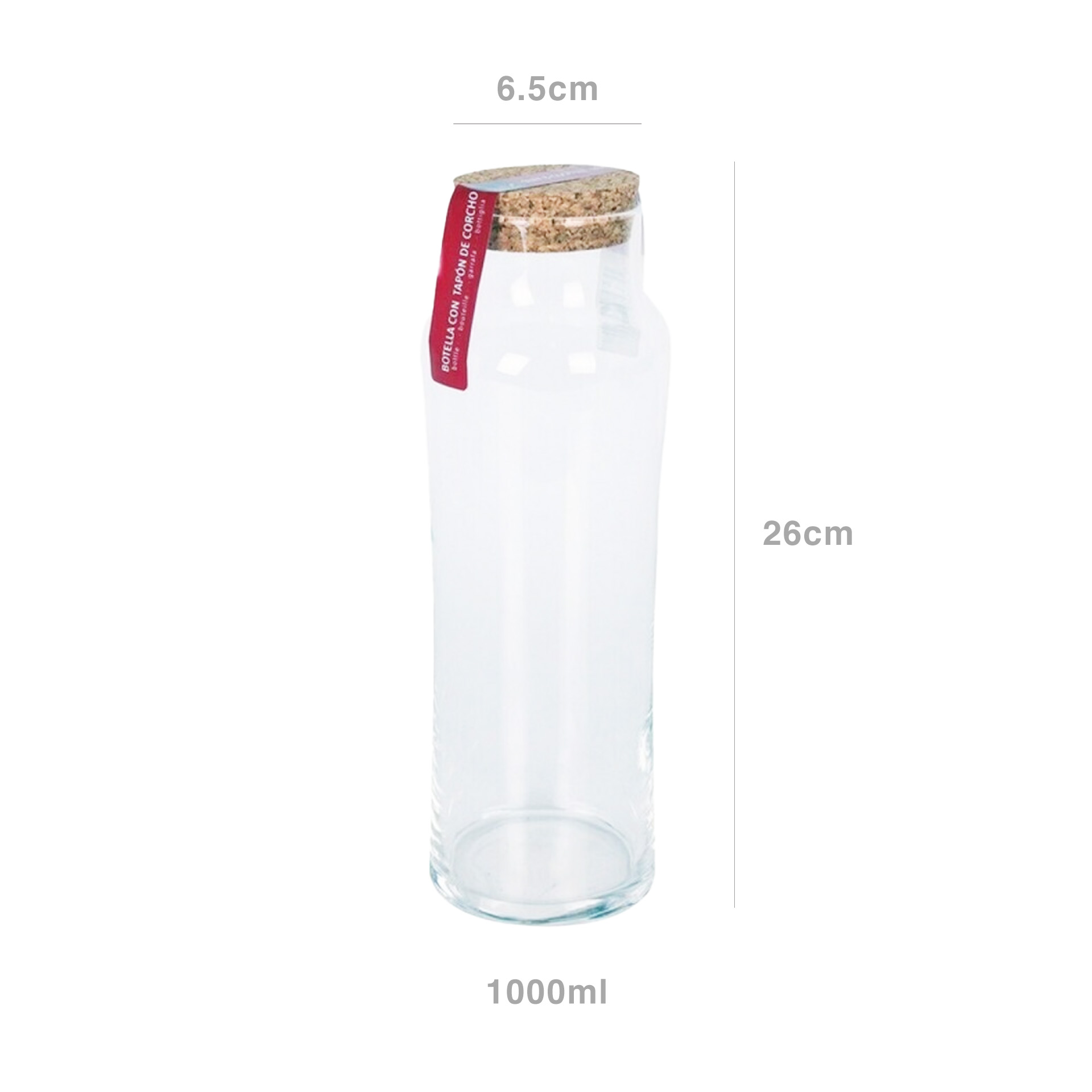 Garrafa Vidro Tampa Cortiça Redonda 1000ml 6.5X8X26cm