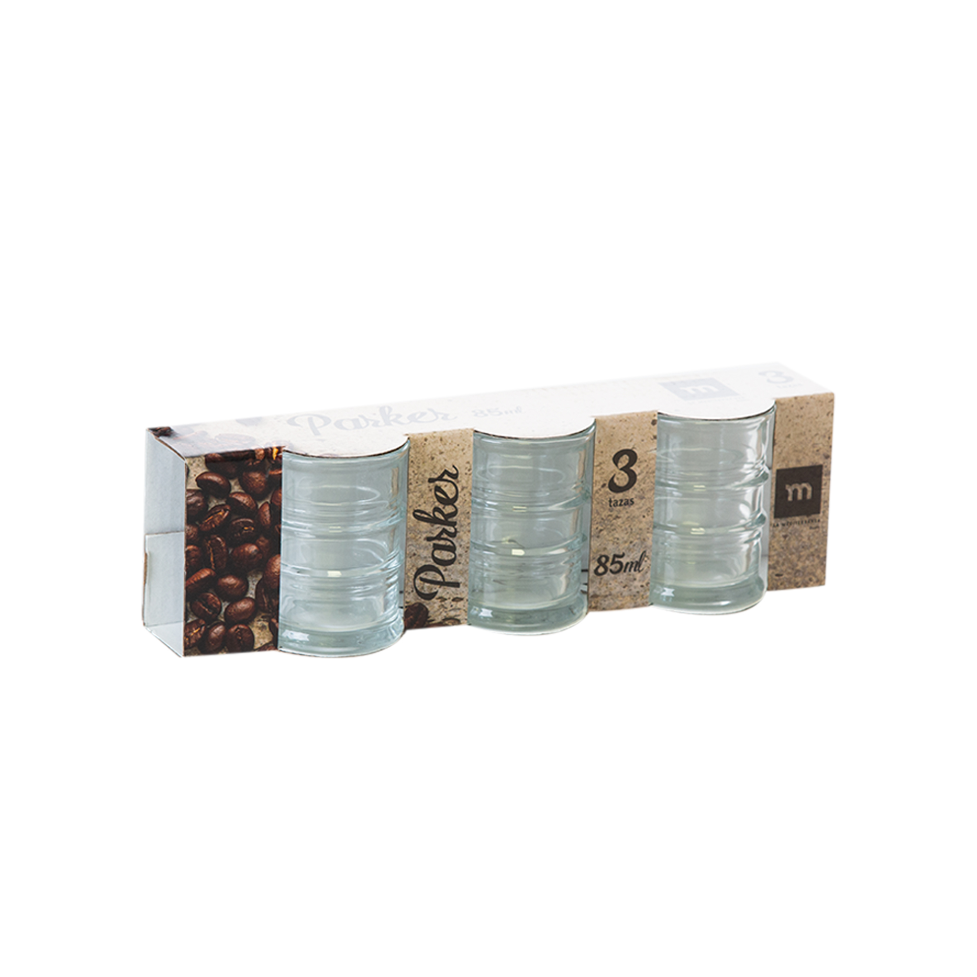 Chávena Café Vidro Parker 85ml 7.5X5.3X7cm Pack 3