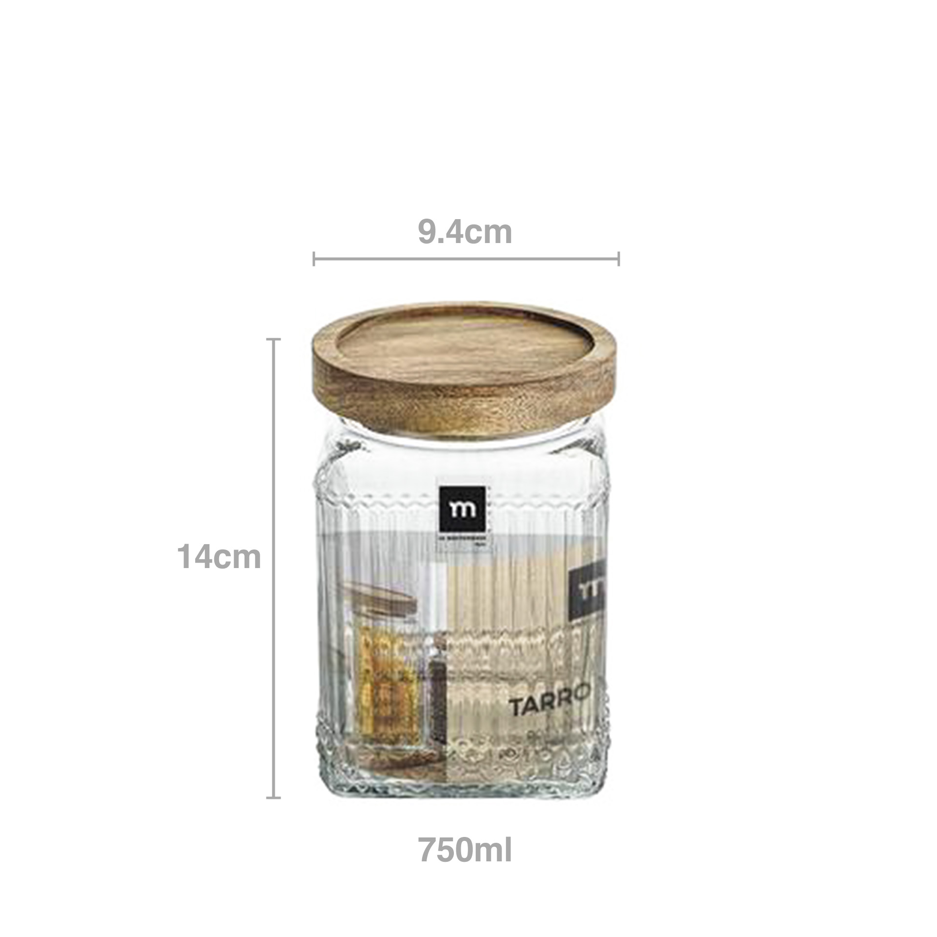 Frasco Vidro com Tampa Madeira 750ml 9.4X9.4X14cm
