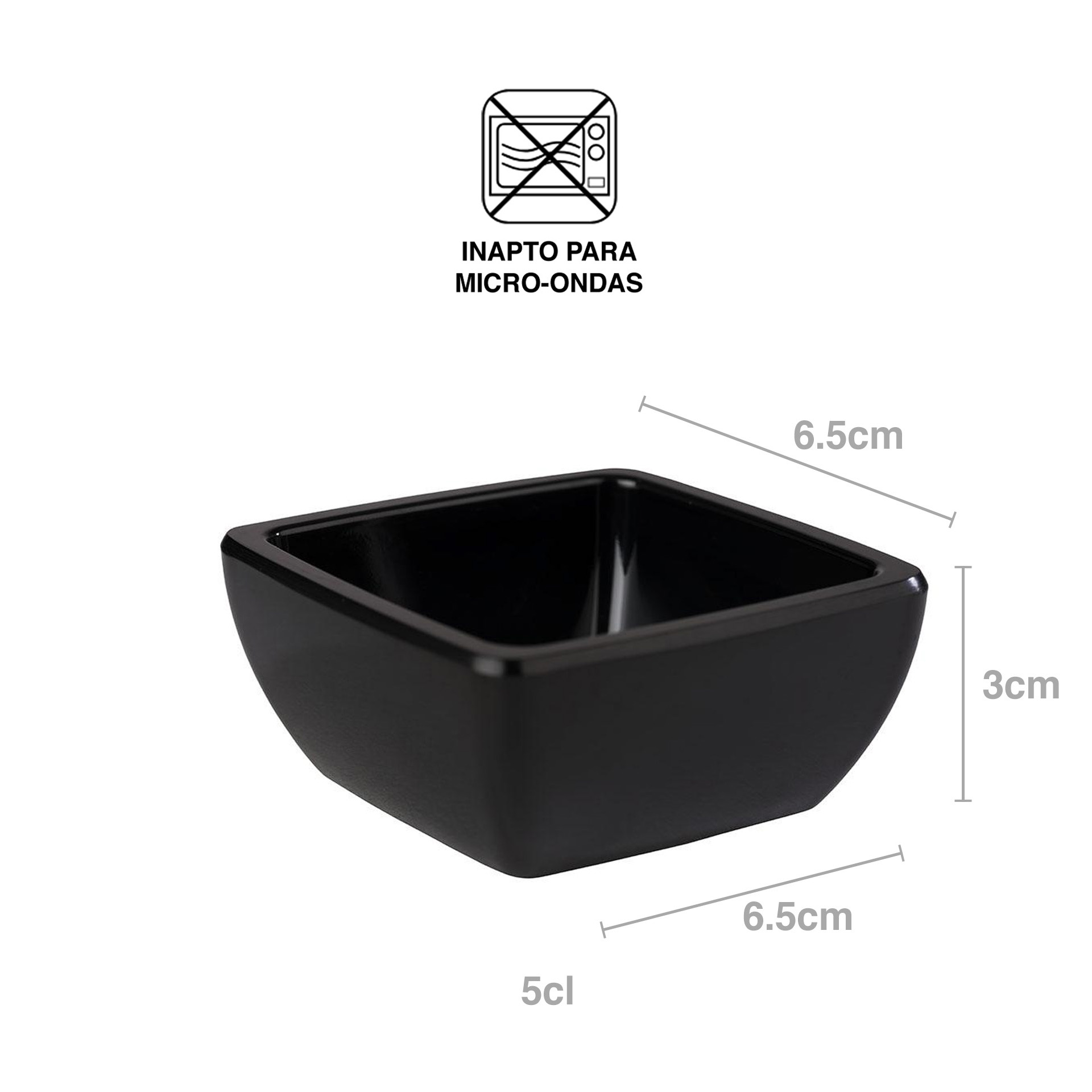 Taça Molho Friendly Quadrado Preto 5cl 6.5X6.5X3cm