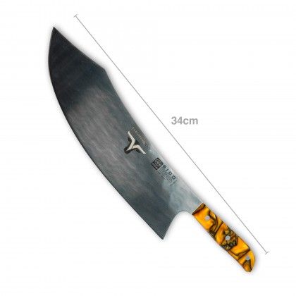 Faca Talho Cabo Acrlico Sico Efeito Mrmore Laranja 34cm