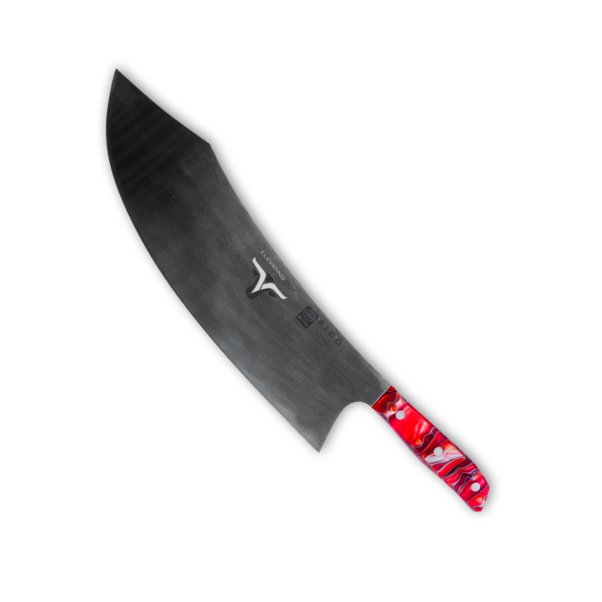 Faca Talho Cabo Acrílico Sico Efeito Mármore Vermelho 34cm