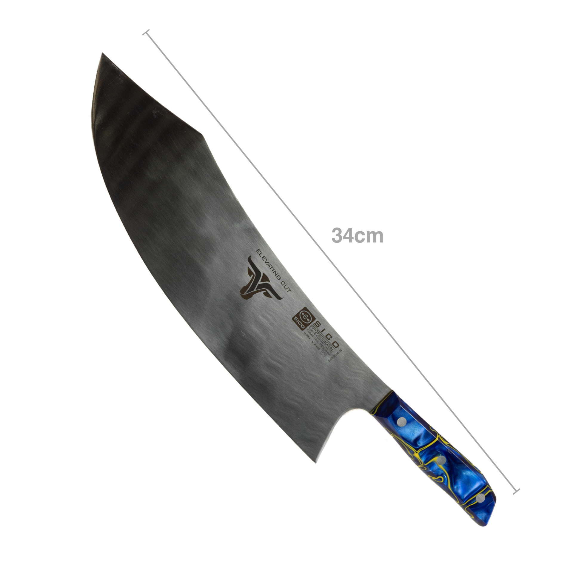 Faca Talho Cabo Acrílico Sico Efeito Mármore Azul 34cm