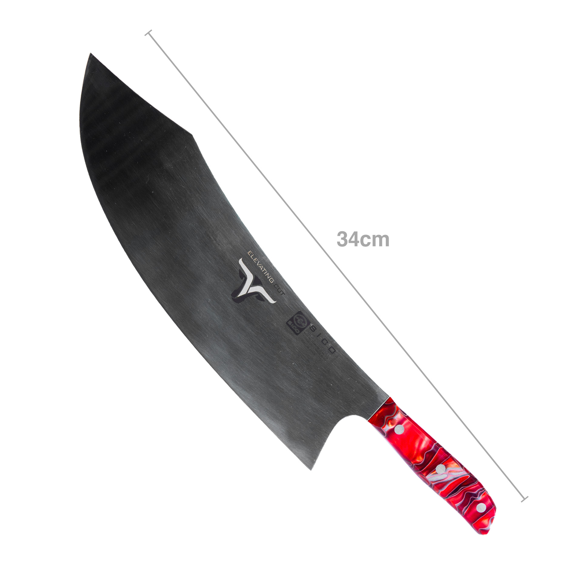 Faca Talho Cabo Acrílico Sico Efeito Mármore Vermelho 34cm