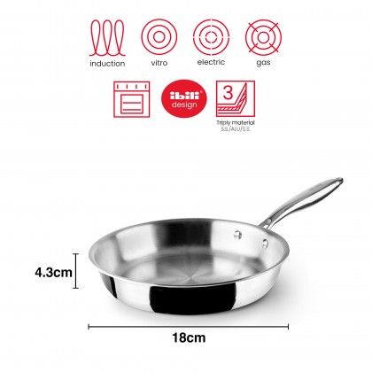 Frigideira Inox / Alumnio Triply com Cabo 18X4.3cm