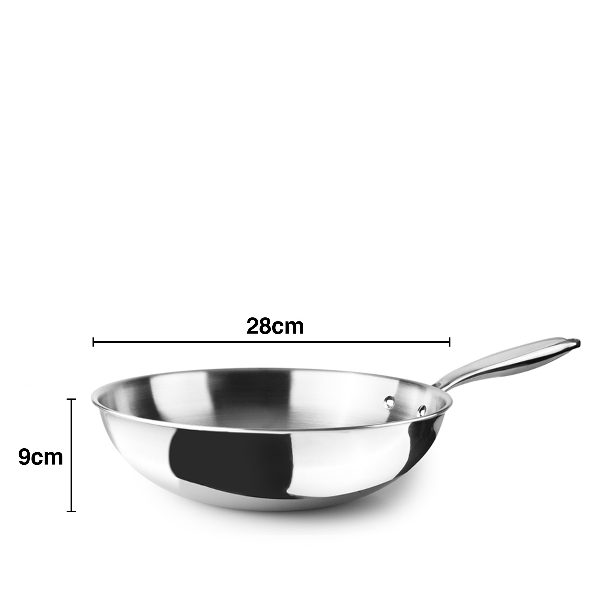 Wok Inox / Alumínio Triply com Cabo 28X9cm