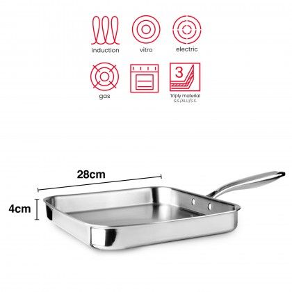 Grelhador Inox / Alumnio Triply Quadrado 28X4cm