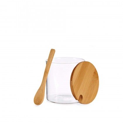 Aucareiro com Colher + Tampa Bambu 520ml 9.5X12.5cm
