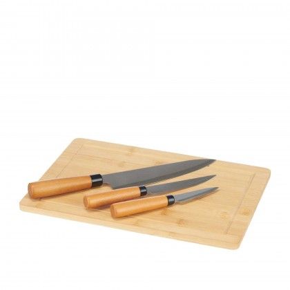 Tábua Queijo Bambu + 3 Facas 40X26.3X4cm Tábua Queijo Bambu + 3 Facas 40X26.3X4cm
