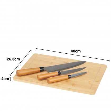 Tábua Queijo Bambu + 3 Facas 40X26.3X4cm Tábua Queijo Bambu + 3 Facas 40X26.3X4cm