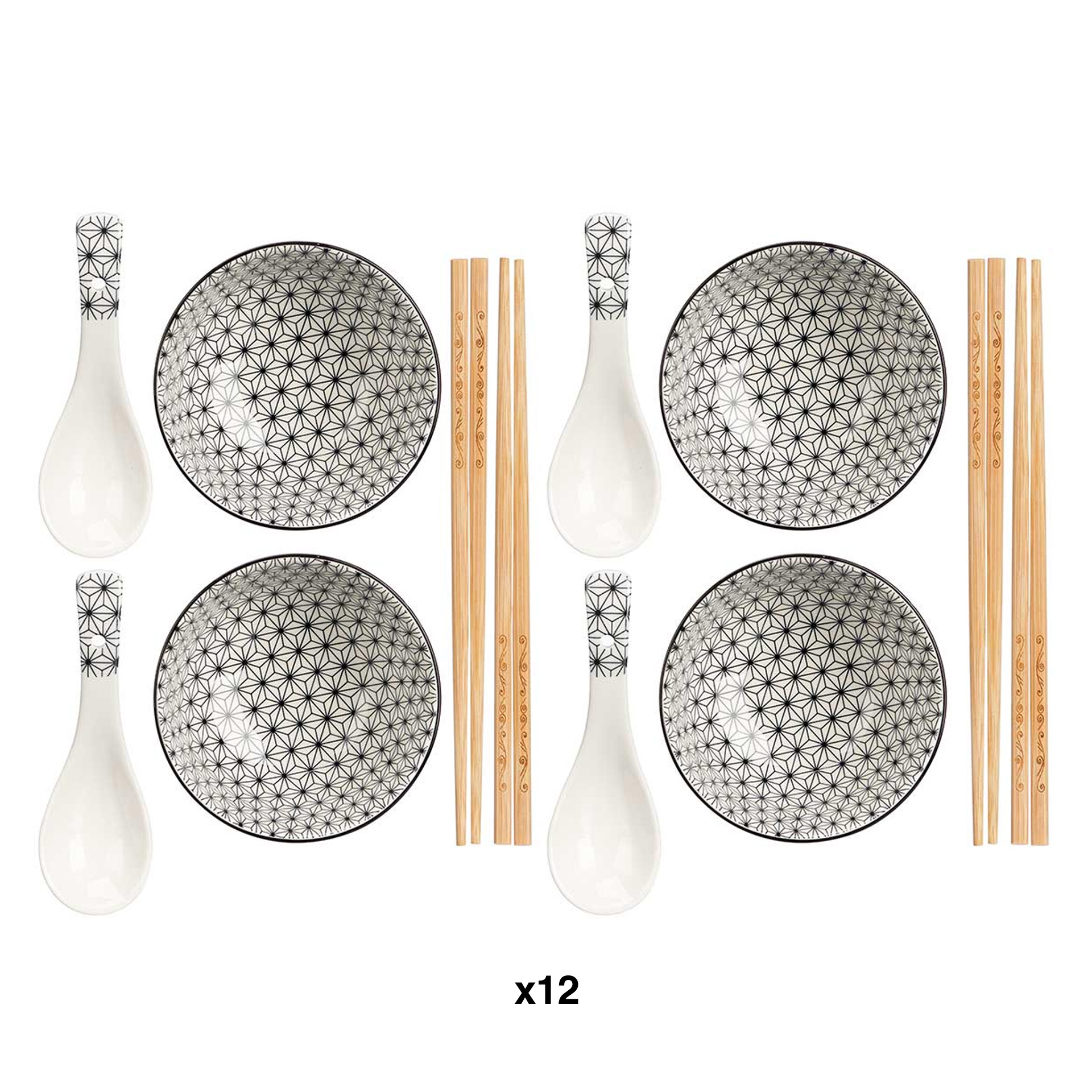 Conjunto Sushi Taça / Colher / Pauzinhos 12 Peças