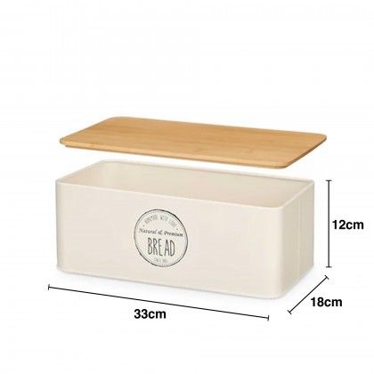 Caixa Po Metal Tampa Bambu Branco 33X18X12cm
