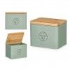 Saleiro Metal Tampa Bambu Verde 14X11X11cm