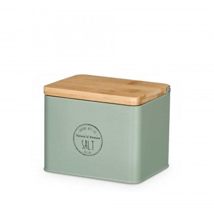 Saleiro Metal Tampa Bambu Verde 14X11X11cm