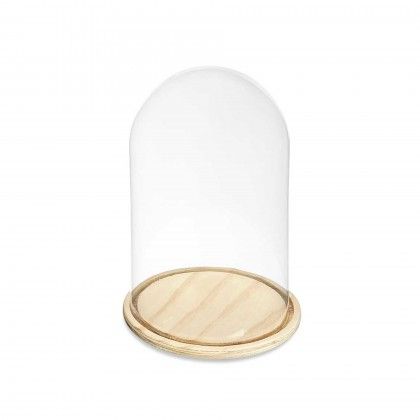 Campnula Decorativa Vidro Base Madeira 20X30cm