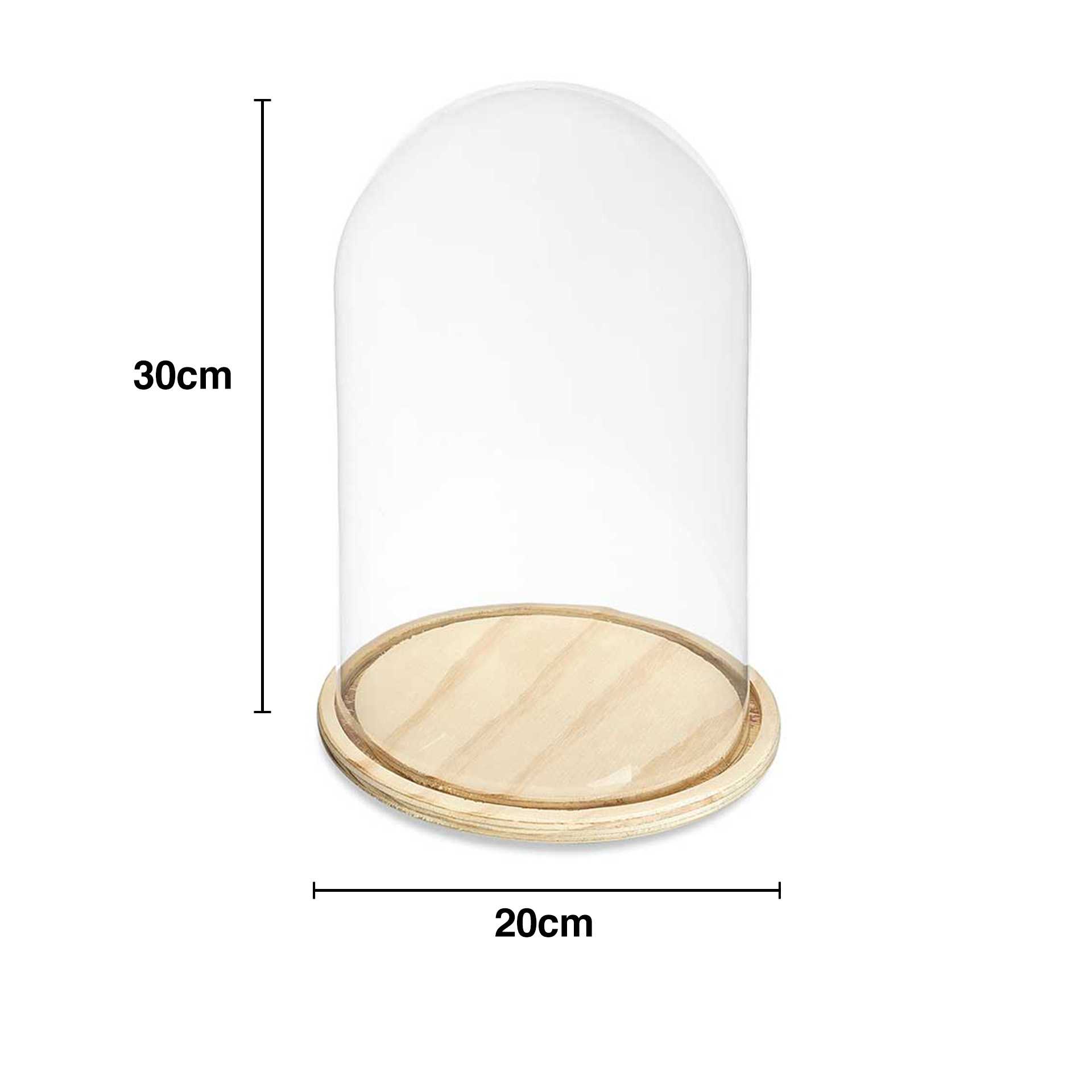 Campânula Decorativa Vidro Base Madeira 20X30cm