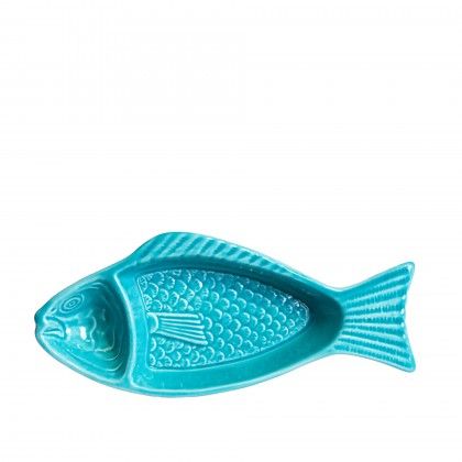 Azeitoneira Peixe Cer�mica Azul Turquesa 20cm