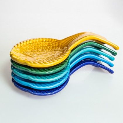 Colher Peixe Cermica Azul Claro 20cm