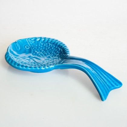 Colher Peixe Cermica Azul Claro 20cm