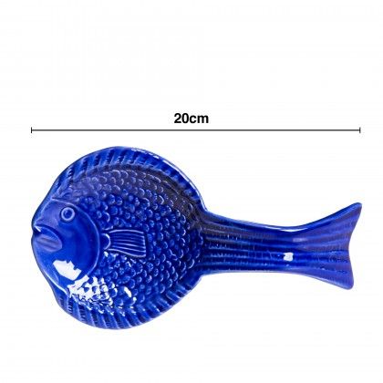 Colher Peixe Cerâmica Azul Escuro 20cm Colher Peixe Cerâmica Azul Escuro 20cm